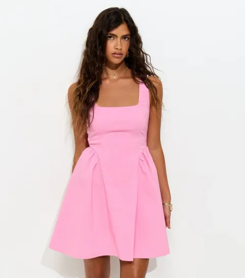 Women's Pale Pink Panelled Square Neck Mini Dress