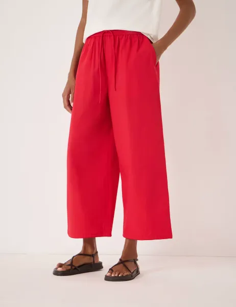 HUSH Pure Cotton Wide Leg Cropped Trousers Red