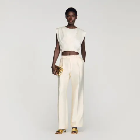 Pleated satin crop top