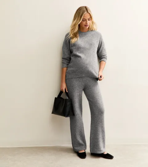 Women's Maternity Mid Grey Knit Wide Leg Trousers