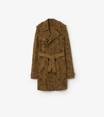 Mid-length Paisley Suede Lawshall Trench Coat in Tan brown - Men, Leather