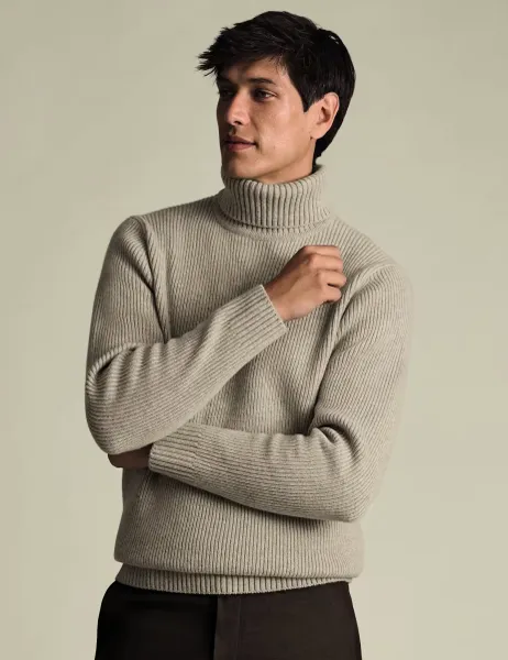 Charles Tyrwhitt Pure Merino Wool Roll Neck jumper Oatmeal