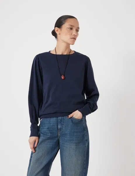 HUSH Pure Cotton Puff Sleeve Top Dark Navy