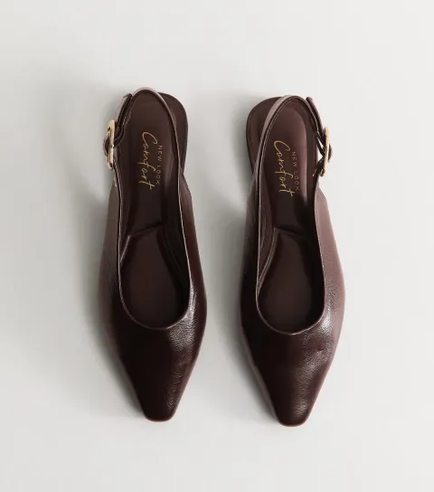 Women's Dark Burgundy Faux Leather Pointed Toe Slingback Pumps Vegan