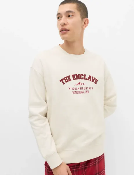 Marks & Spencer Cotton Rich Graphic Loungewear Sweatshirt Ecru Mix