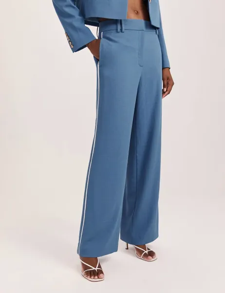 Side Stripe Wide Leg Trousers Blue
