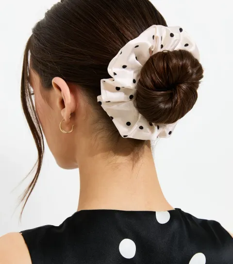 New Look White Polka Dot Satin Scrunchie