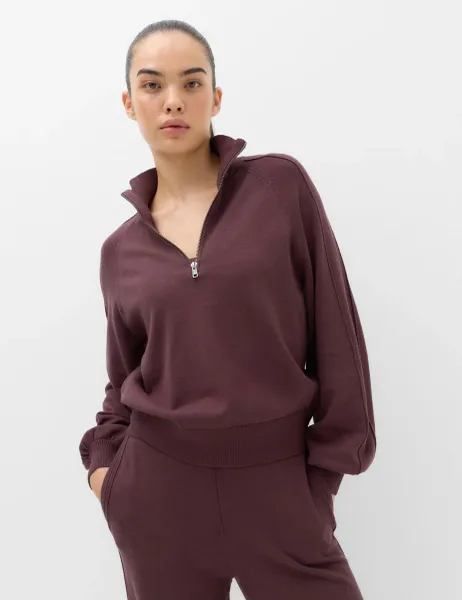 Goodmove Knitted Half Zip Balloon Sleeve Jumper Mulberry