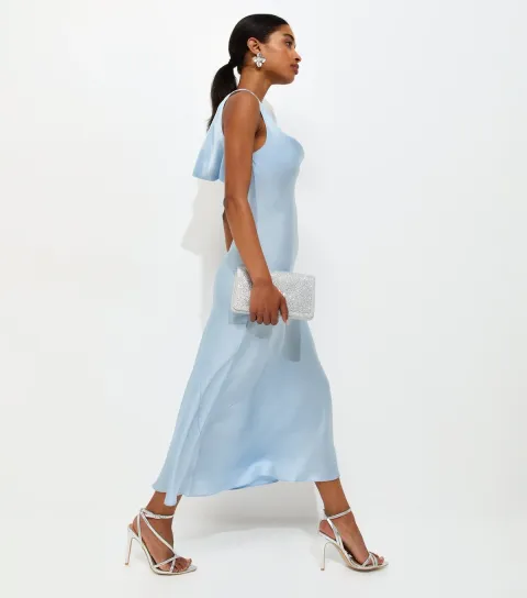 New Look Women's Light Blue Satin Cowl Neck Sleeveless Maxi Dress