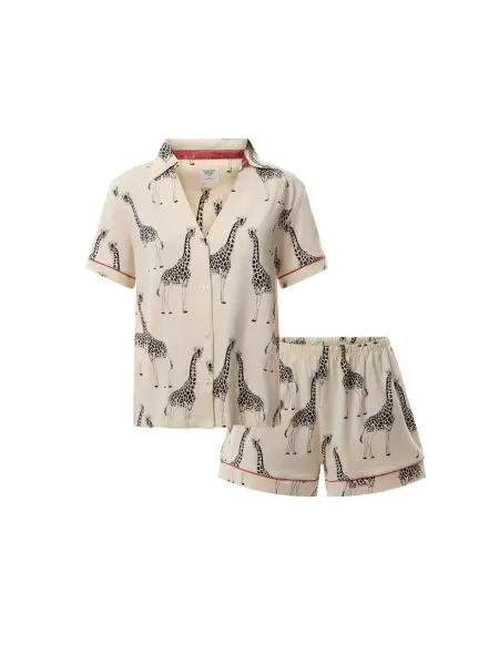 Chelsea Peers Giraffe Cotton Button Up Short Pyjama Set