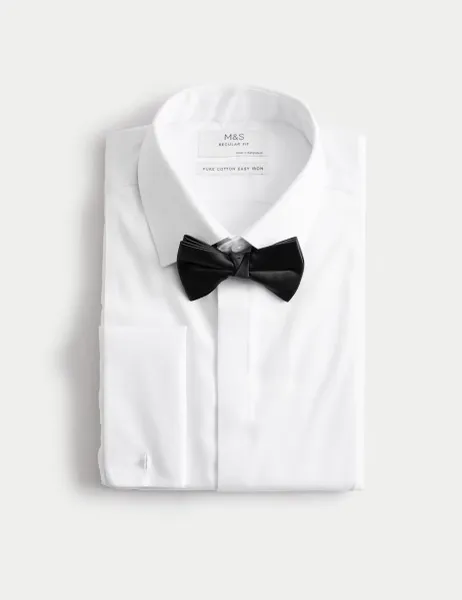 Marks & Spencer Regular Fit 2 Inch Shorter Luxury Cotton Shirt with Bow Tie White