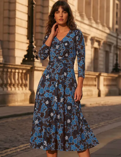 Floral Knee Length Dress Brown Mix