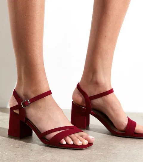 New Look Women's Wide Fit Light Burgundy Faux Suede Asymmetric Strap Sandals Vegan