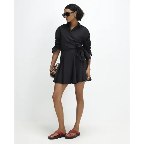 River Island Cotton Poplin Wrap Skater Dress