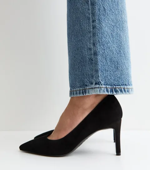 Women's Premium Black Real Suede Pointed Toe Court Shoes