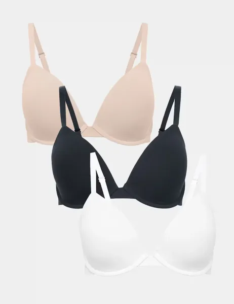 Marks & Spencer 3pk Wired Plunge T-Shirt Bras A-E Opaline Mix