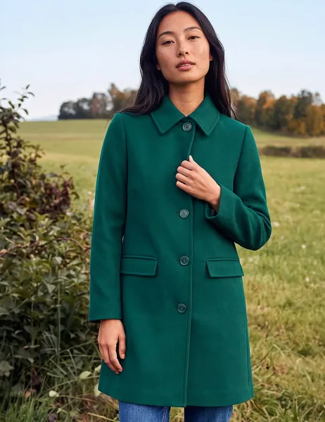 Roman Petite Collared Short Car Coat Dark Green Mix