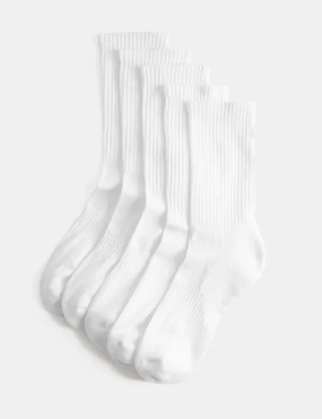 Goodmove 5pk Cotton Rich Cushioned Crew Socks White