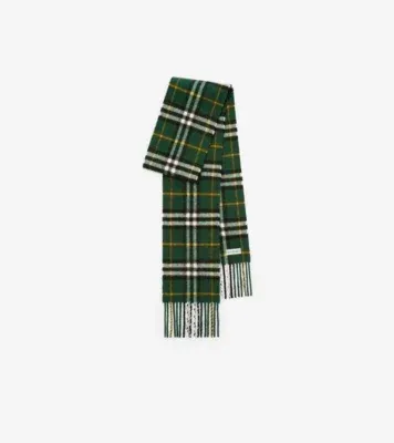 Narrow Check Cashmere Scarf in Dark fern green