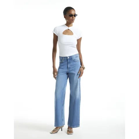 River Island Keyhole Stand Up Collar Cap Sleeve Top
