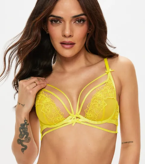 Women's Yellow Floral Affair Non Padded Plunge Bra