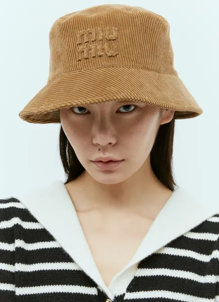 Embossed Logo Velvet Bucket Hat