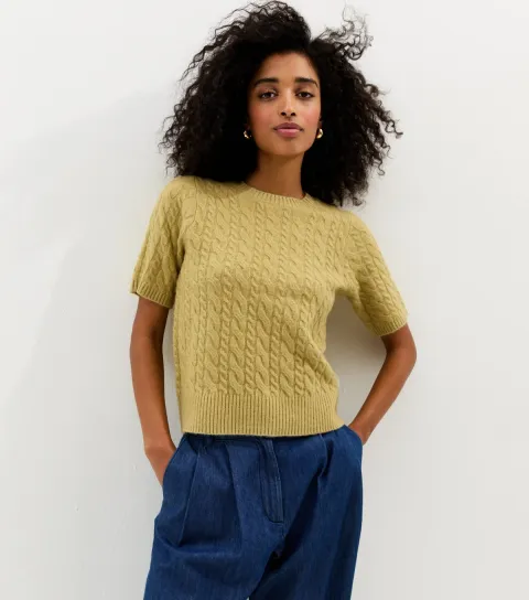 New Look Women's Green Cable Knit Top