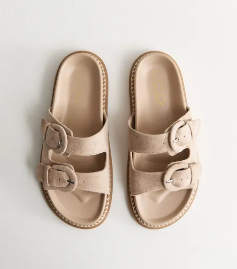 Women's Light Brown Faux Suede Double Buckled Strap Sandals Vegan