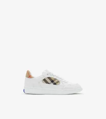 Leather and Check Terrace Sneakers​ in White/sand beige