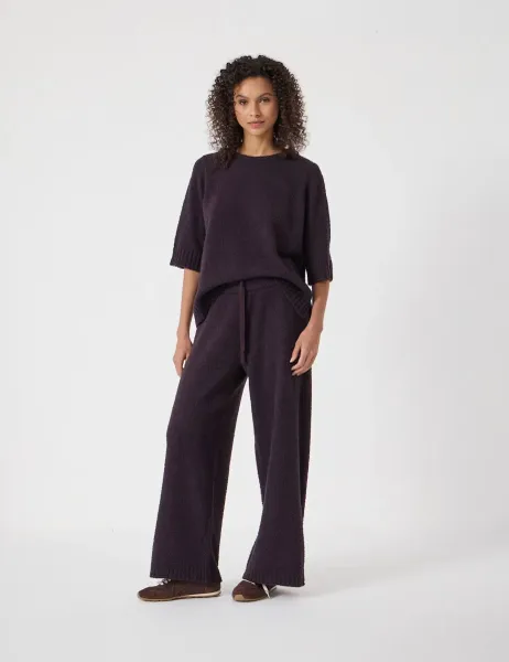 HUSH Textured Wide Leg Trousers Plum