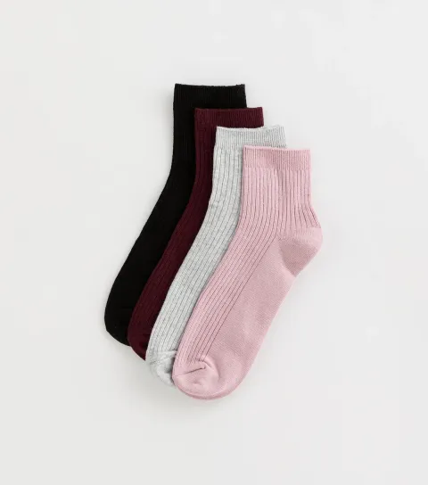 Pack of 4 Multi Colour Ribbed Trainer Socks