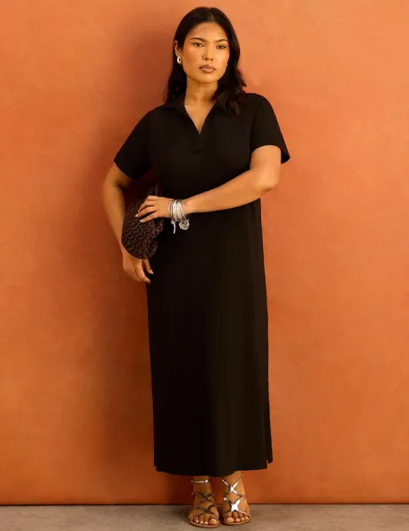 Live Unlimited London Pure Cotton Maxi T-Shirt Dress Black