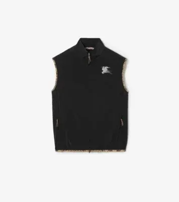 Check Trim Nylon Gilet in Black