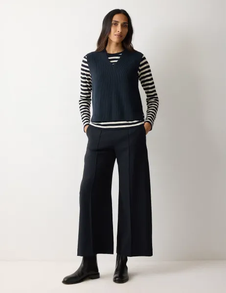 Jigsaw Crepe Wide Leg Ankle Grazer Trousers Navy