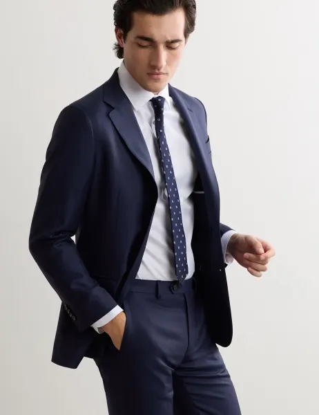 Jaeger Tailored Fit Italian Wool Sharkskin Jacket Dark Blue