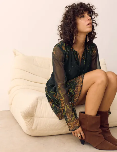 Per Una Floral Print Tie Detail Mini Smock Dress