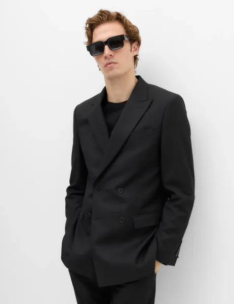 Marks & Spencer Slim Fit Double Breasted Jacket with Stretch Black