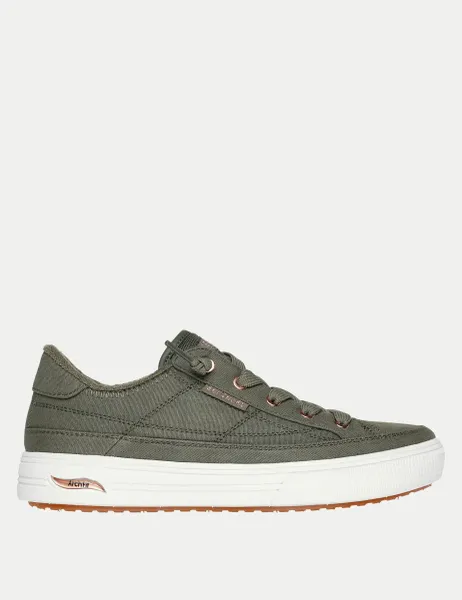 Skechers Arch Fit Arcade Meet Ya There Canvas Trainers Olive