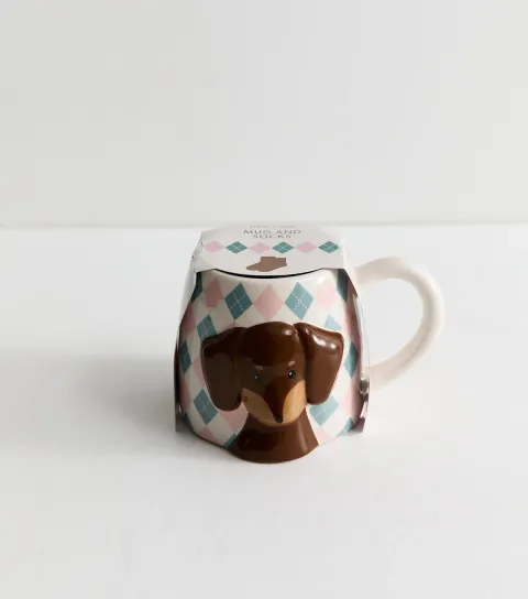 White Sausage Dog Mug and Socks Set