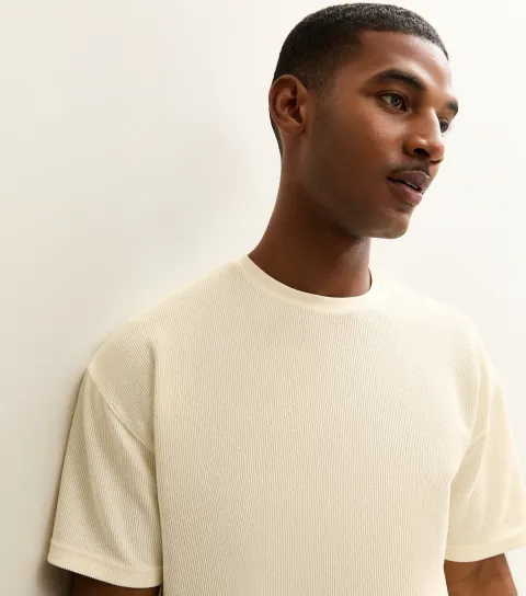 Men's White Oversized Textured Rib T-Shirt