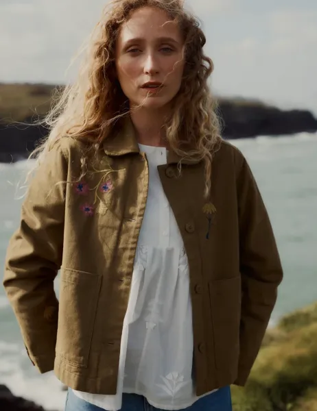 Seasalt Cornwall Pure Cotton Embroidered Utility Jacket Brown Mix