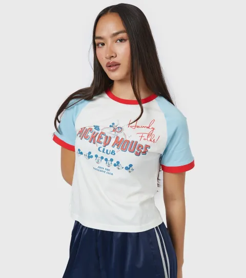 Women's Skinny Dip White Disney Mickey Mouse Baby Tee