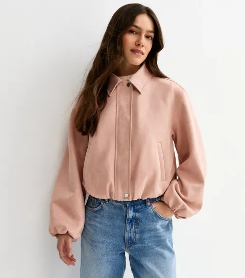 Women's Petite Pale Pink Faux Suede Bubble Hem Jacket