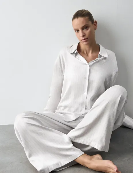 Autograph Satin Striped Revere Pyjama Set