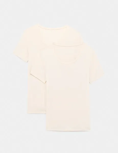 Marks & Spencer 2 Pack Heatgen Thermal Short Sleeve Tops Light Cream
