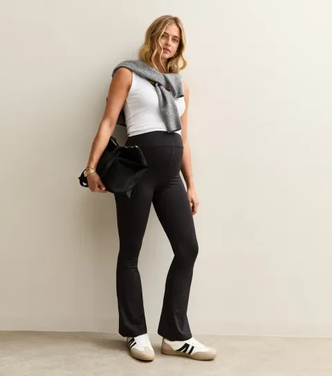 Women's Maternity Black Contour Flared Leggings