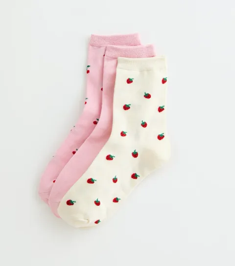Pack of 3 Pink Strawberry Cherry Ankle Socks