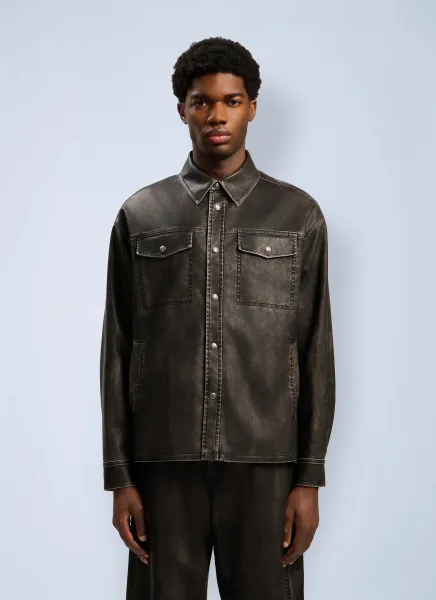 Curved Logo Coated Overshirt