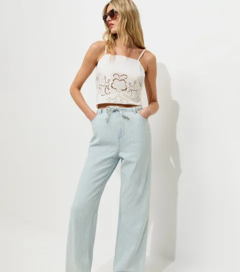 Women's Tall Light Blue Stripe Denim Trousers