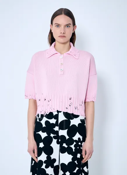 Distressed Knit Polo Shirt